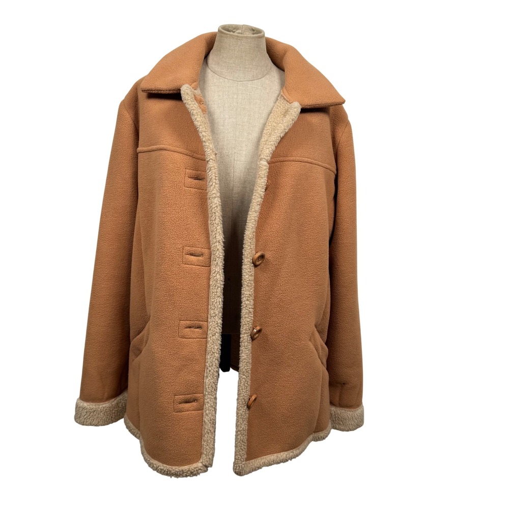 Penny Lane Coat Women M Faux Sherpa Button Jacket Brown Teddy Cabin Gorp Rustic